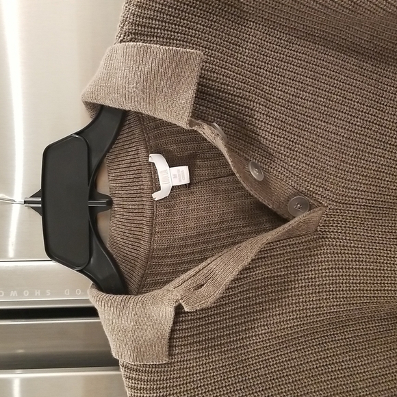 💕LUNYA💕 Cozy Cotton Silk Polo Pullover Sweater ~ Botanical Brown Heather M NWT - Picture 11 of 16
